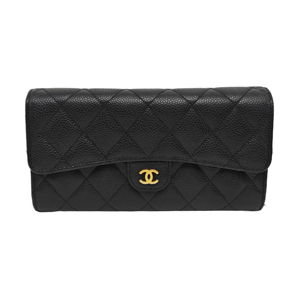 CLASSIC FLAP Mini Quilted Grained Calfskin Black Wallet