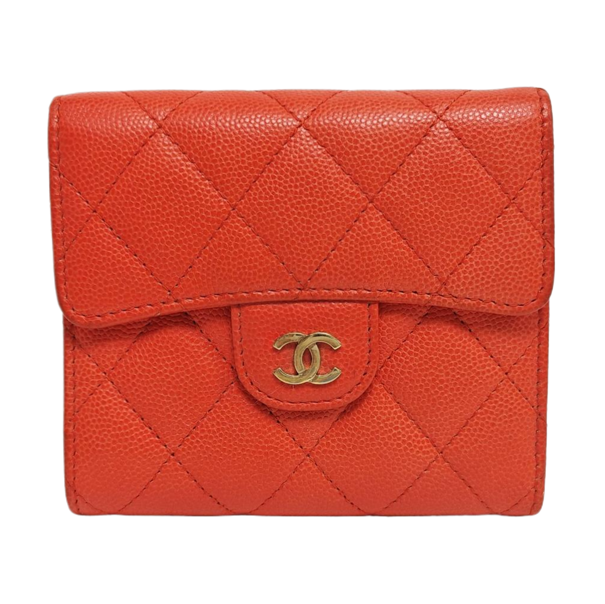 CLASSIC FLAP Quilted Grained Calfskin Red Wallet