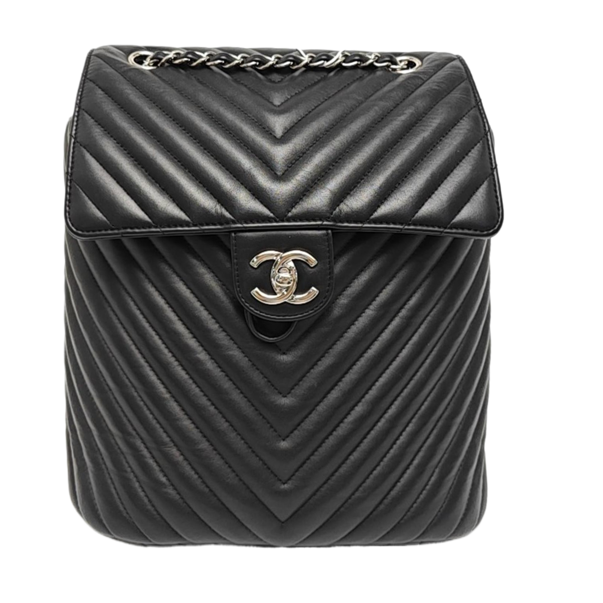 Chevron Calfskin Backpack Black