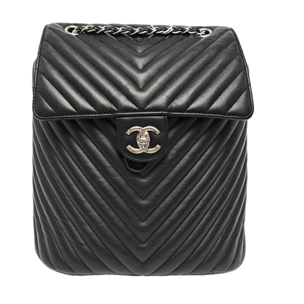 Chevron Calfskin Backpack Black