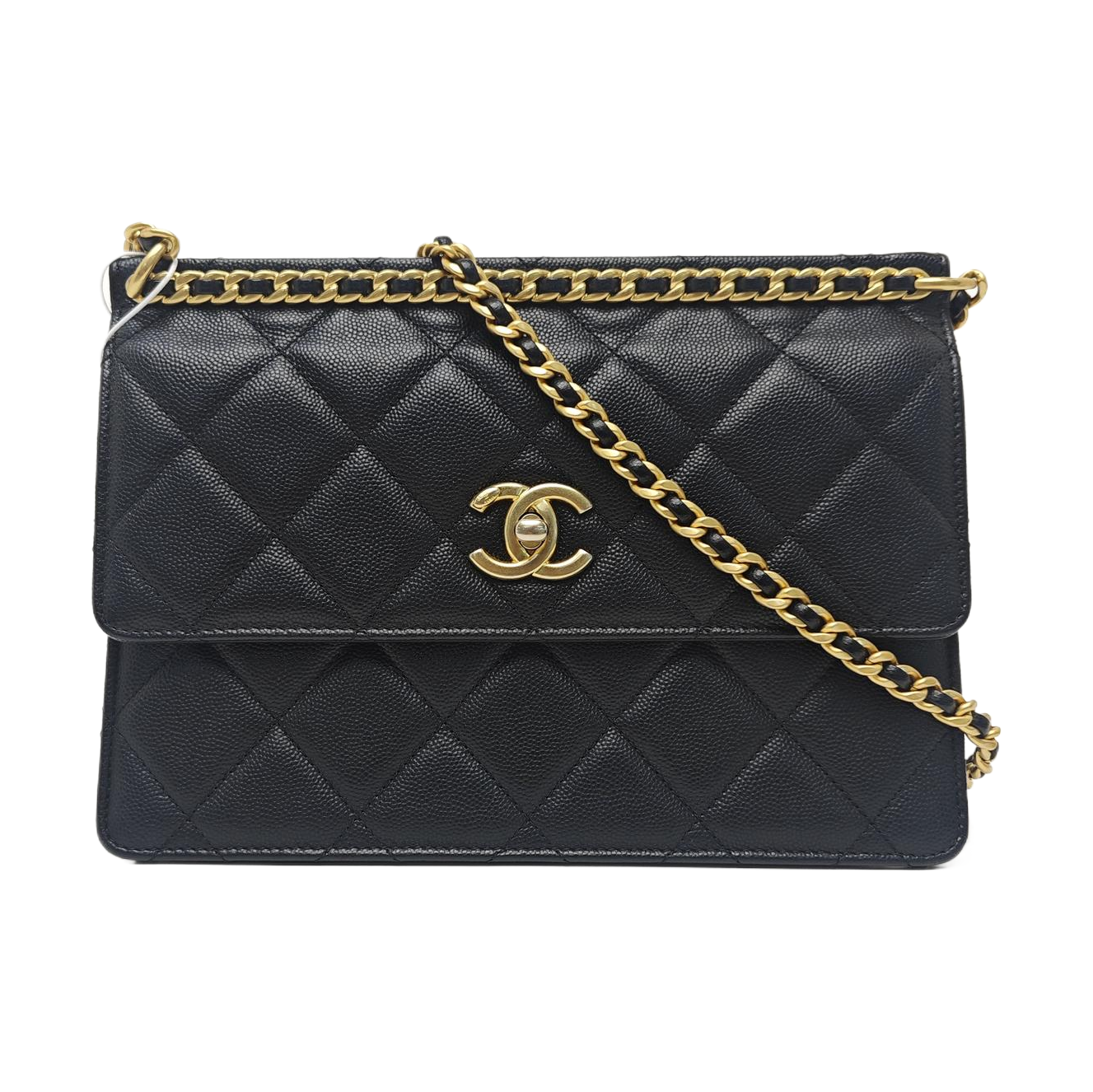 Quilted Grained Calfskin Shoulder Bag Black