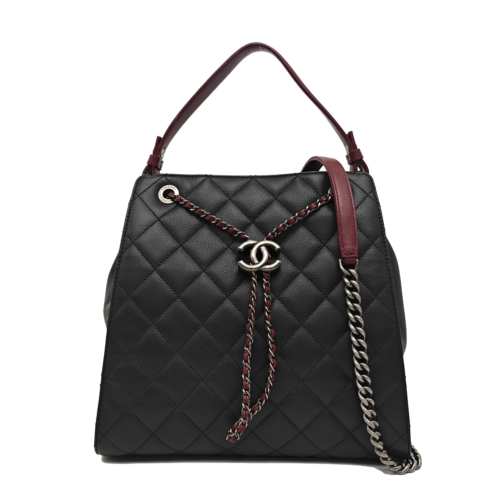 Quilted Grained Calfskin Shoulder Bag Black