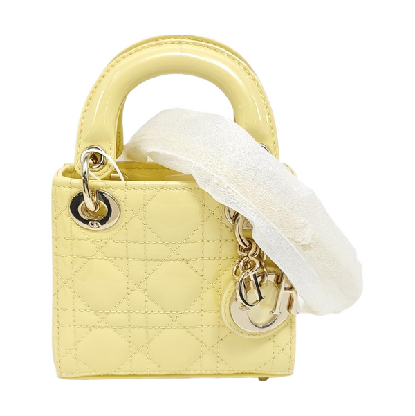 Lady Dior Super Mini Cannage Patent Lambskin Yellow