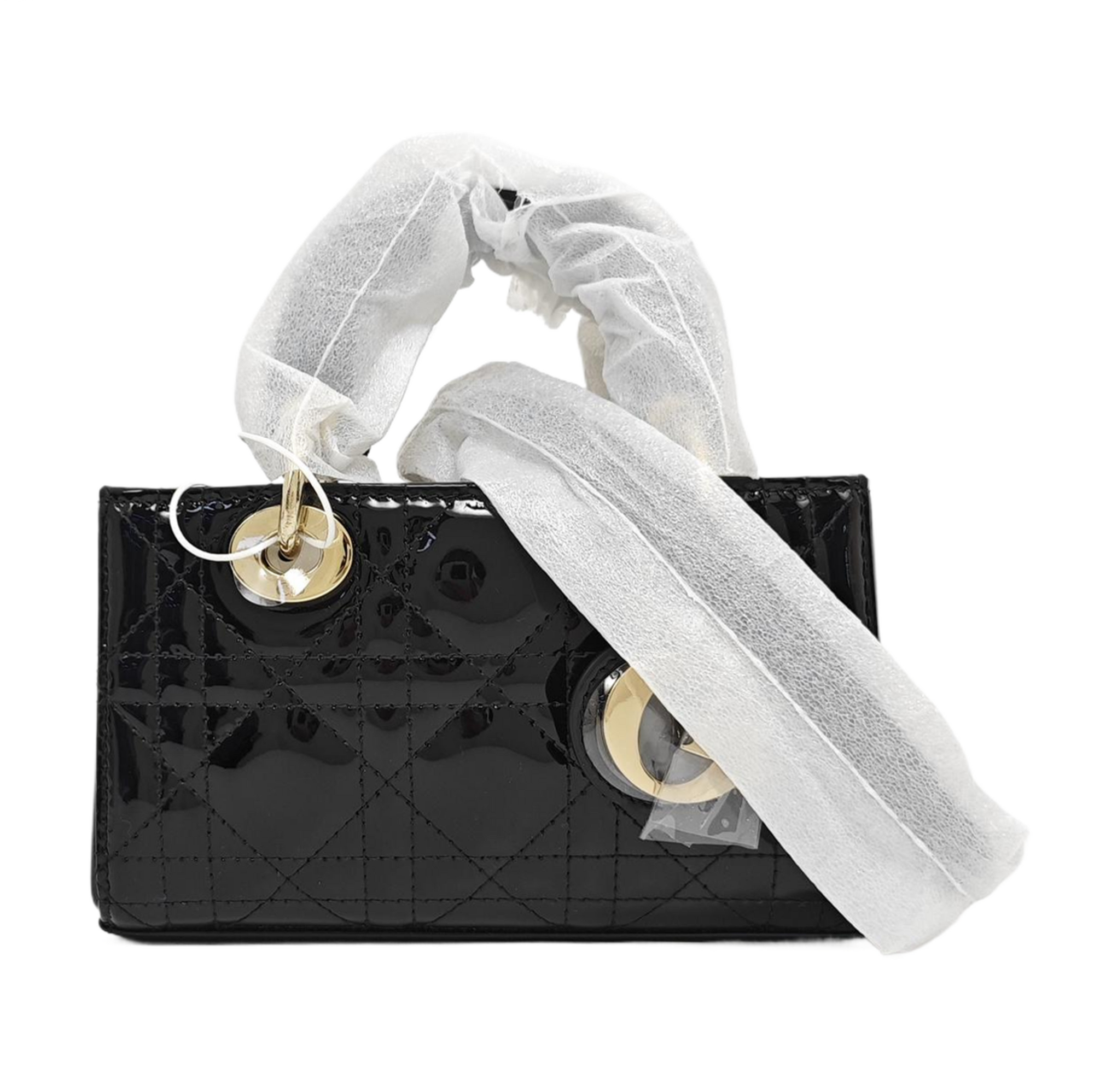 Lady Dior Super Mini Cannage Patent Leather Black