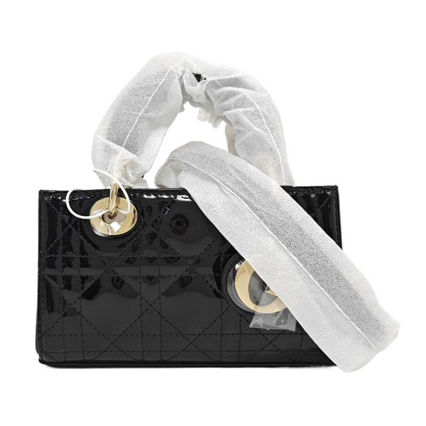 Lady Dior Super Mini Cannage Patent Leather Black