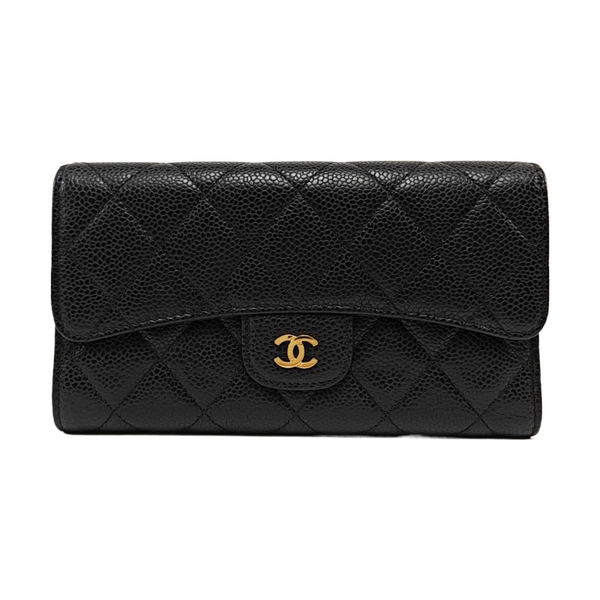 Quilted Grained Calfskin Wallet Black
