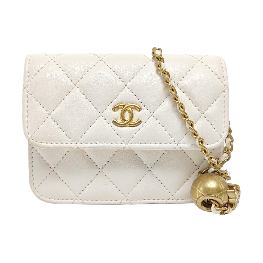 Quilted Lambskin Shoulder Bag White