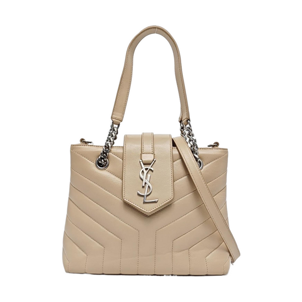Chevron Leather Shoulder Bag Beige