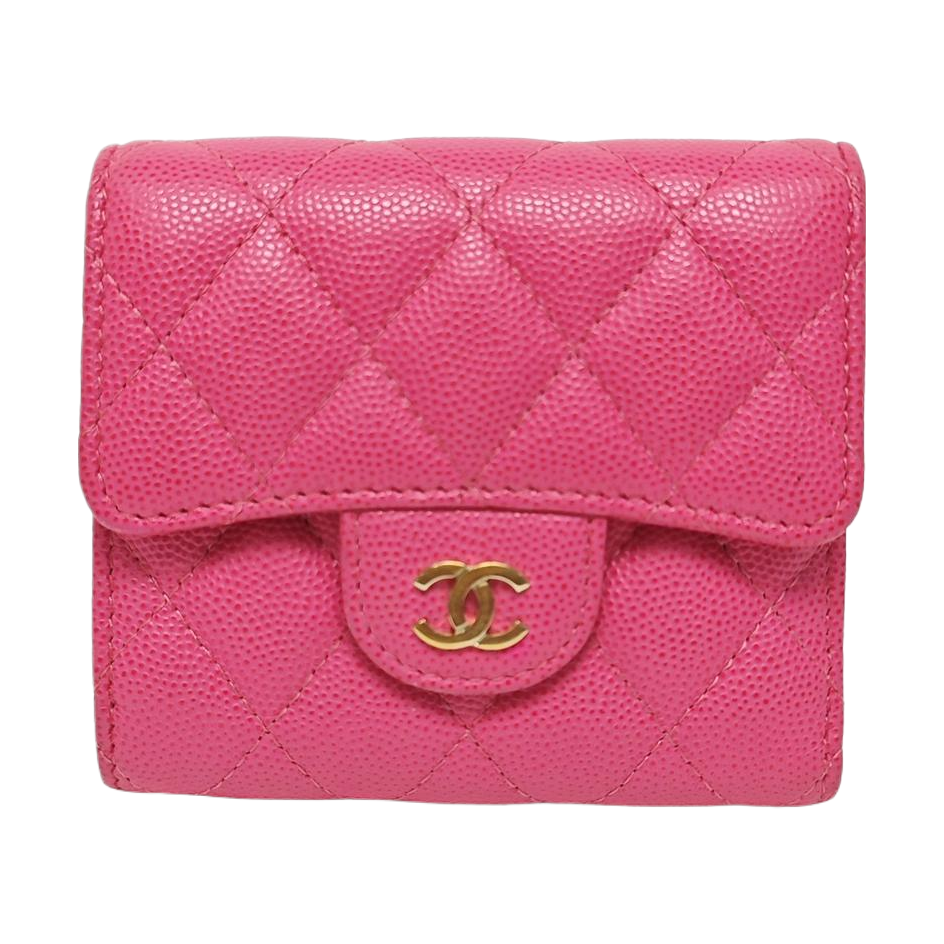 CLASSIC FLAP Quilted Grained Calfskin Pink Wallet