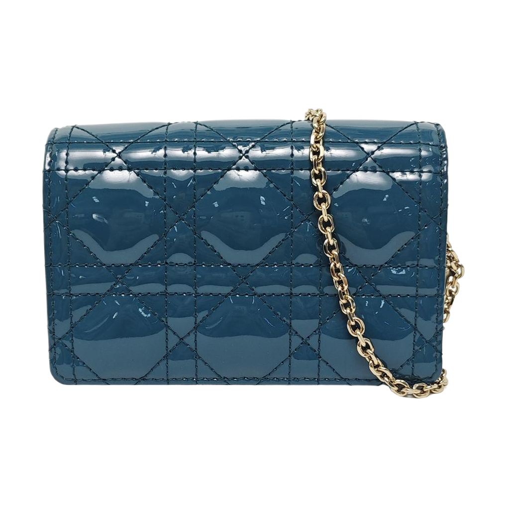 Authenticated pre-owned  Lady Dior Nano Cannage Patent Leather Green - Shoulder Bag at Looply