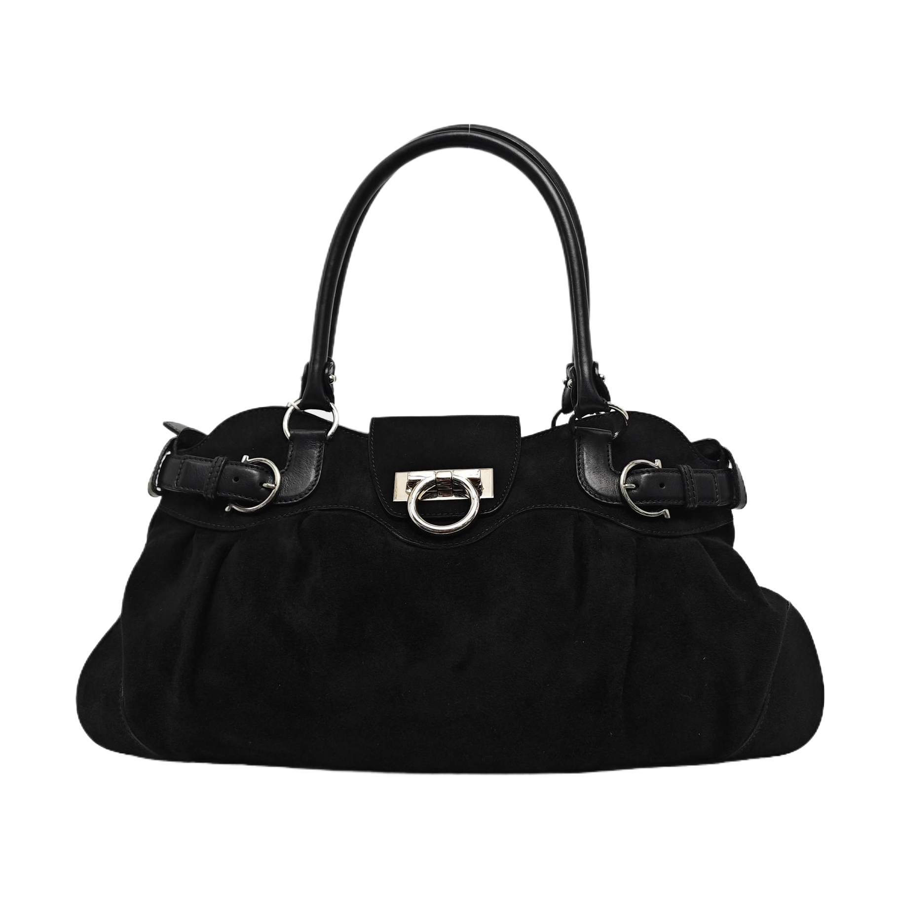 Suede Top Handle Bag Black