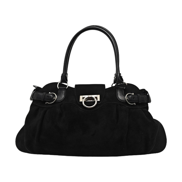 Suede Top Handle Bag Black
