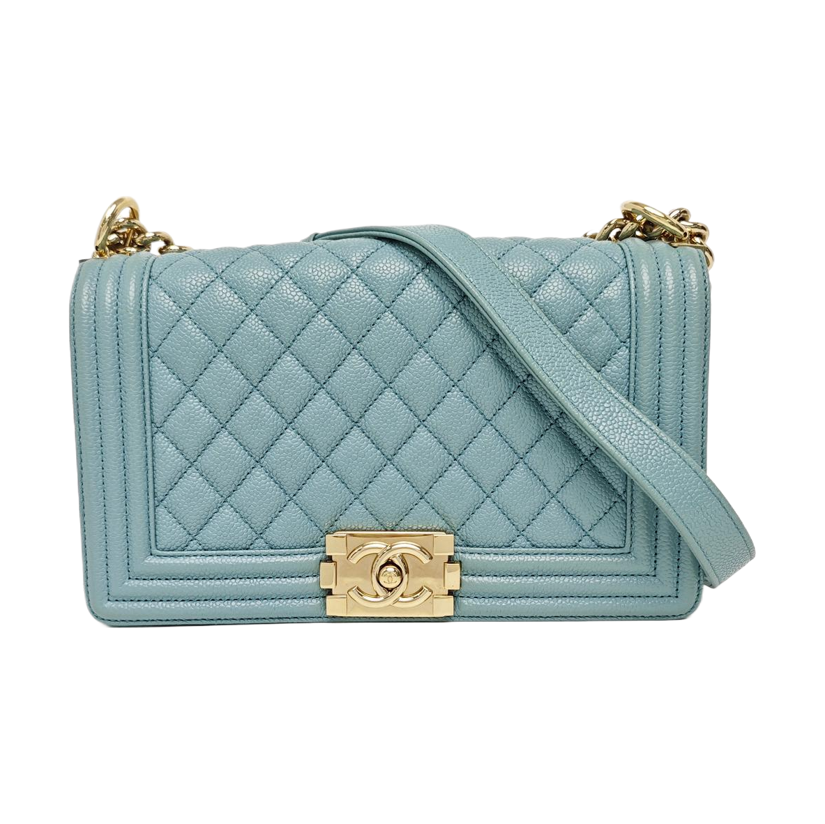 BOY CHANEL Medium Quilted Grained Calfskin Blue