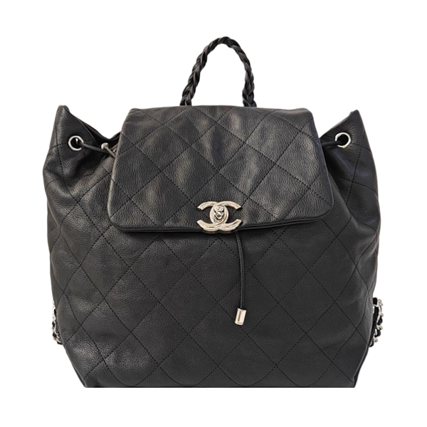 Quilted Grained Calfskin Backpack Black