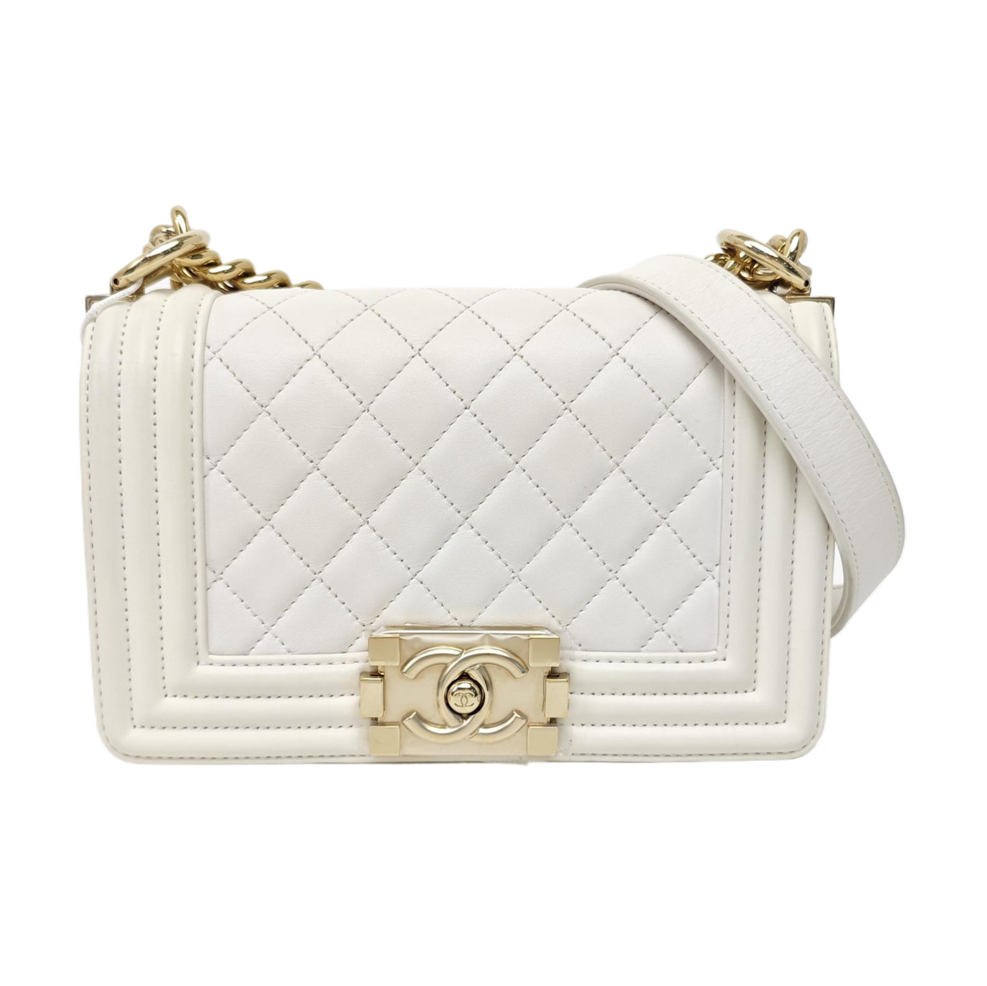 BOY CHANEL Small Quilted Calfskin White