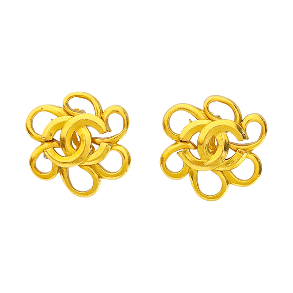 CC Logo Metal Gold Clip On Earrings