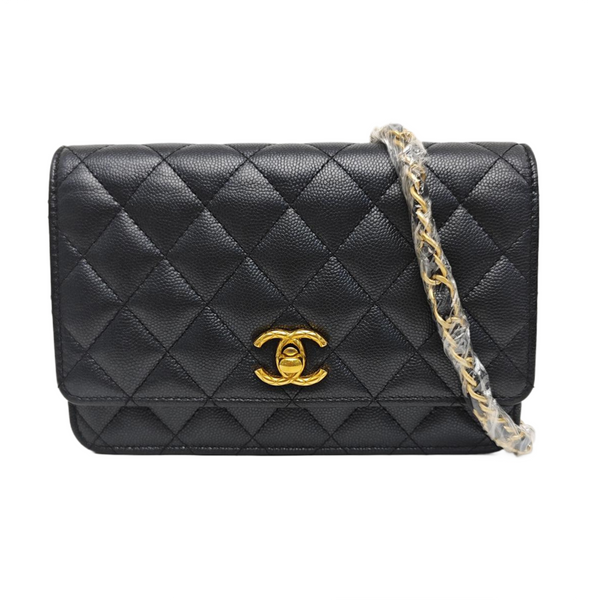Quilted Grained Calfskin Shoulder Bag Black