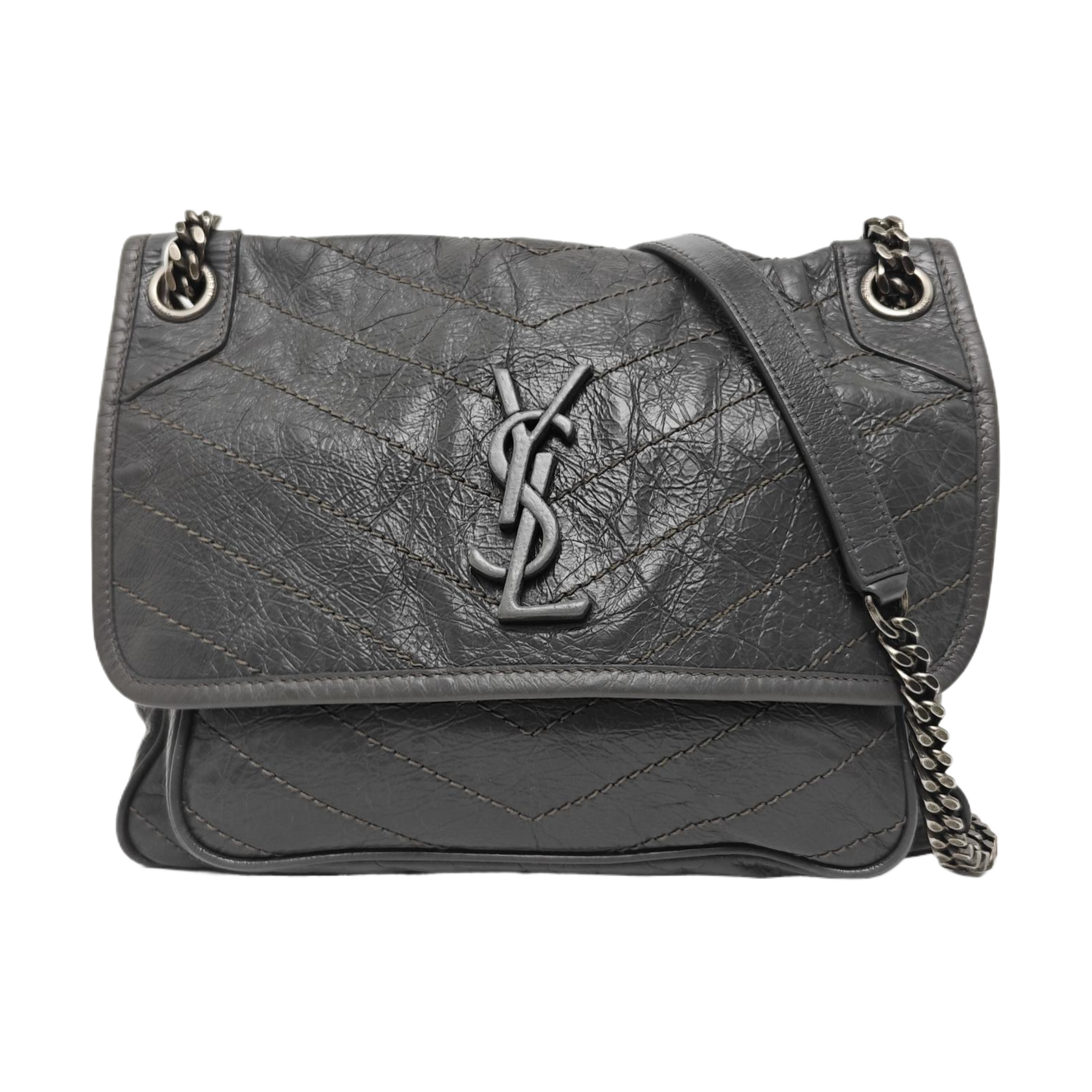 NIKI Medium Chevron Calfskin Gray