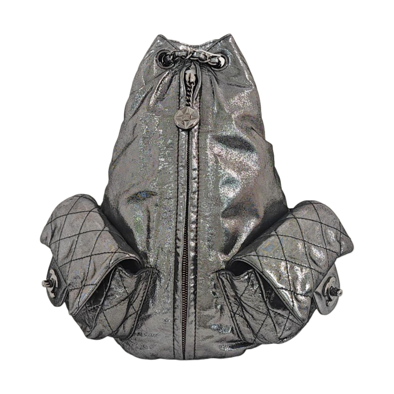 Quilted Calfskin Backpack Gray