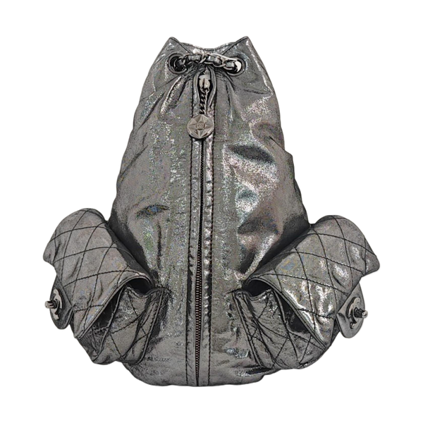 Quilted Calfskin Backpack Gray
