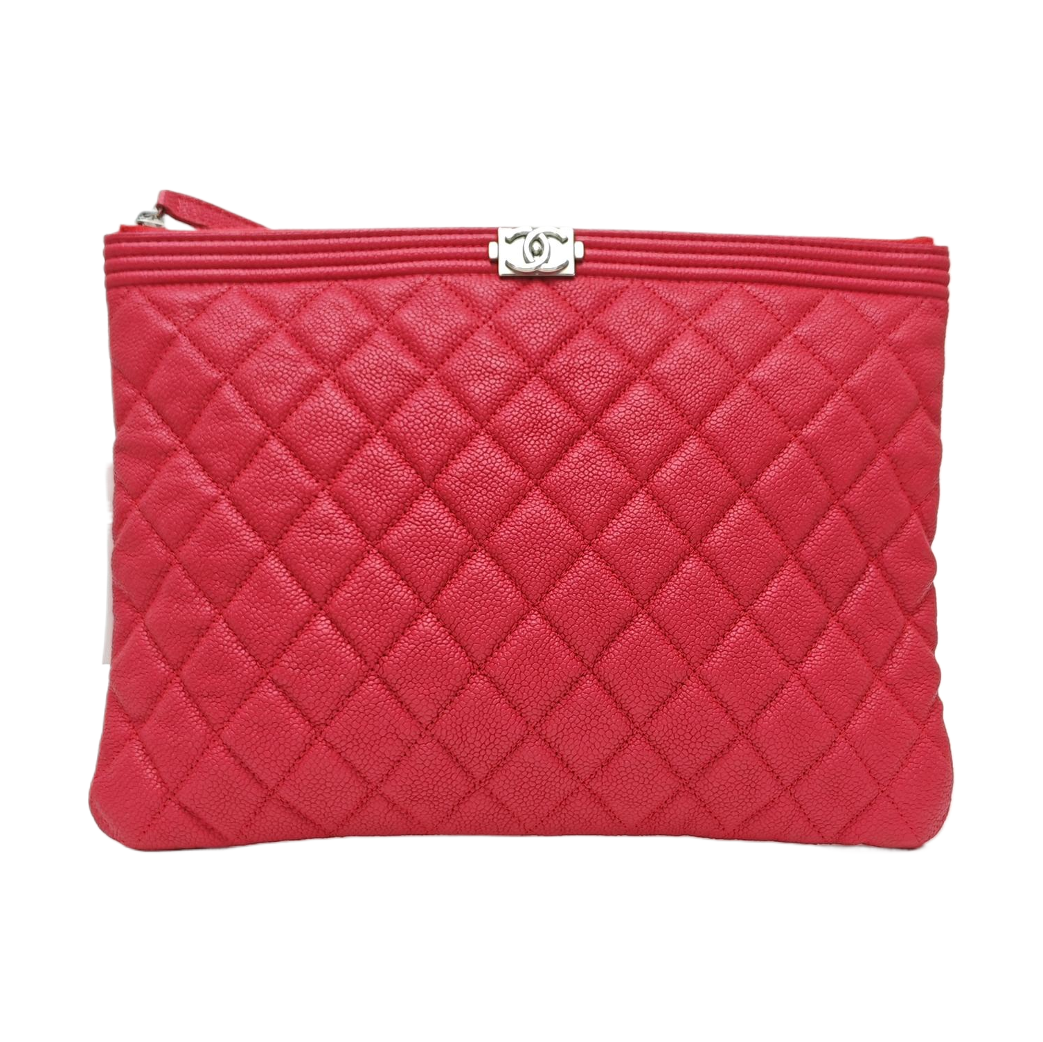 BOY CHANEL Medium Quilted Grained Calfskin Red