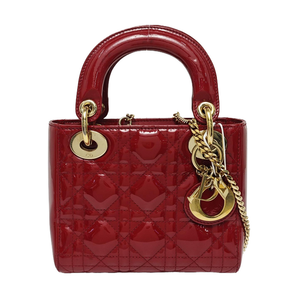 Lady Dior Mini Cannage Patent Calfskin Red