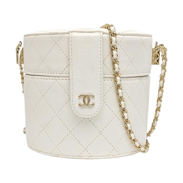 Round Vanity Medium Quilted Lambskin White