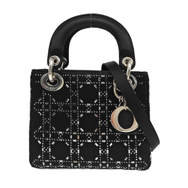 Authenticated pre-owned  Lady Dior Mini Silk Satin Black - Tote Bag at Looply