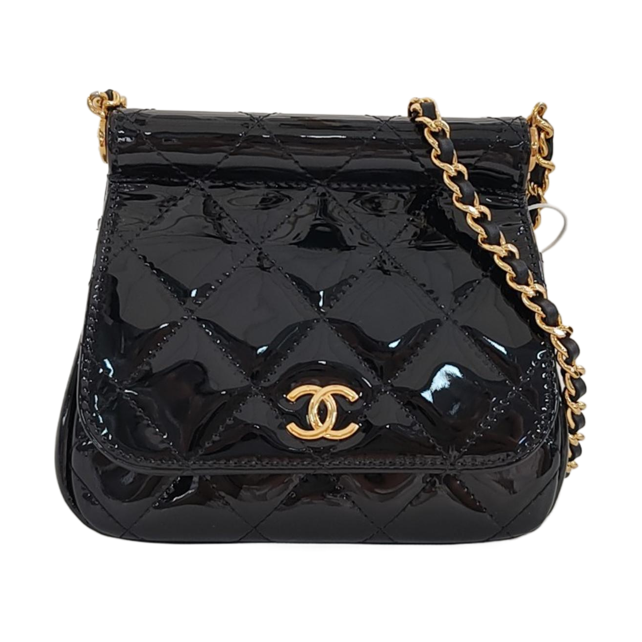 Quilted Patent Leather Shoulder Bag Black