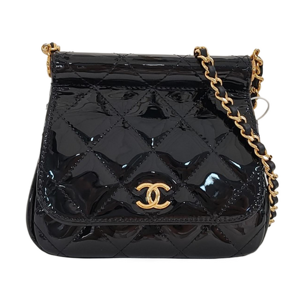 Quilted Patent Leather Shoulder Bag Black