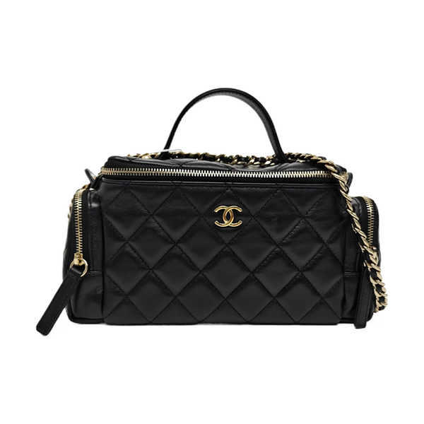 VINTAGE COSMETIC BAGS Quilted Lambskin Black