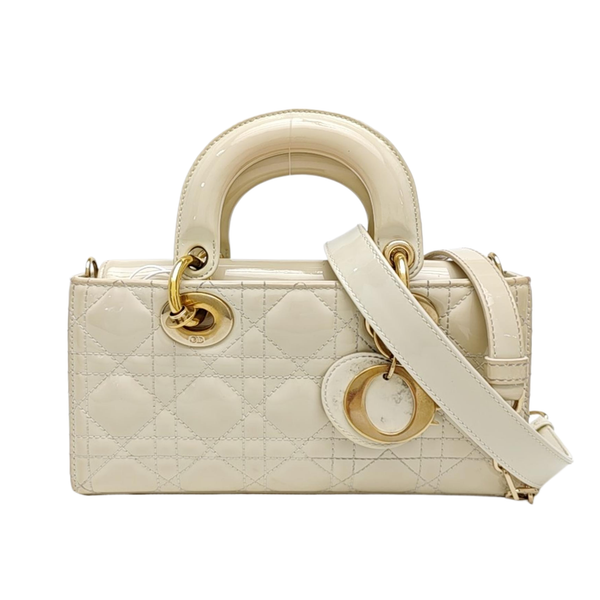 Lady D-Joy Small Cannage Patent Leather White