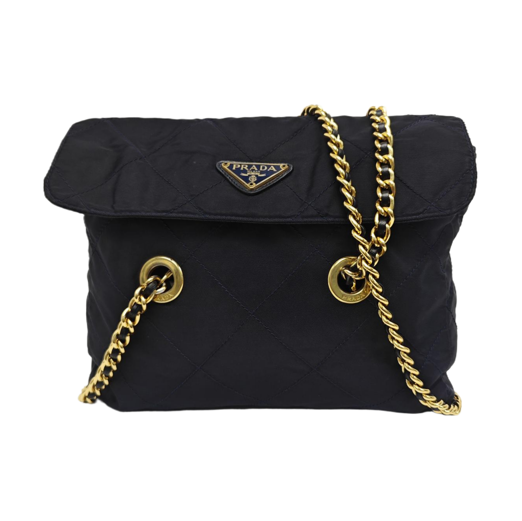 Quilted Nylon Shoulder Bag Blue
