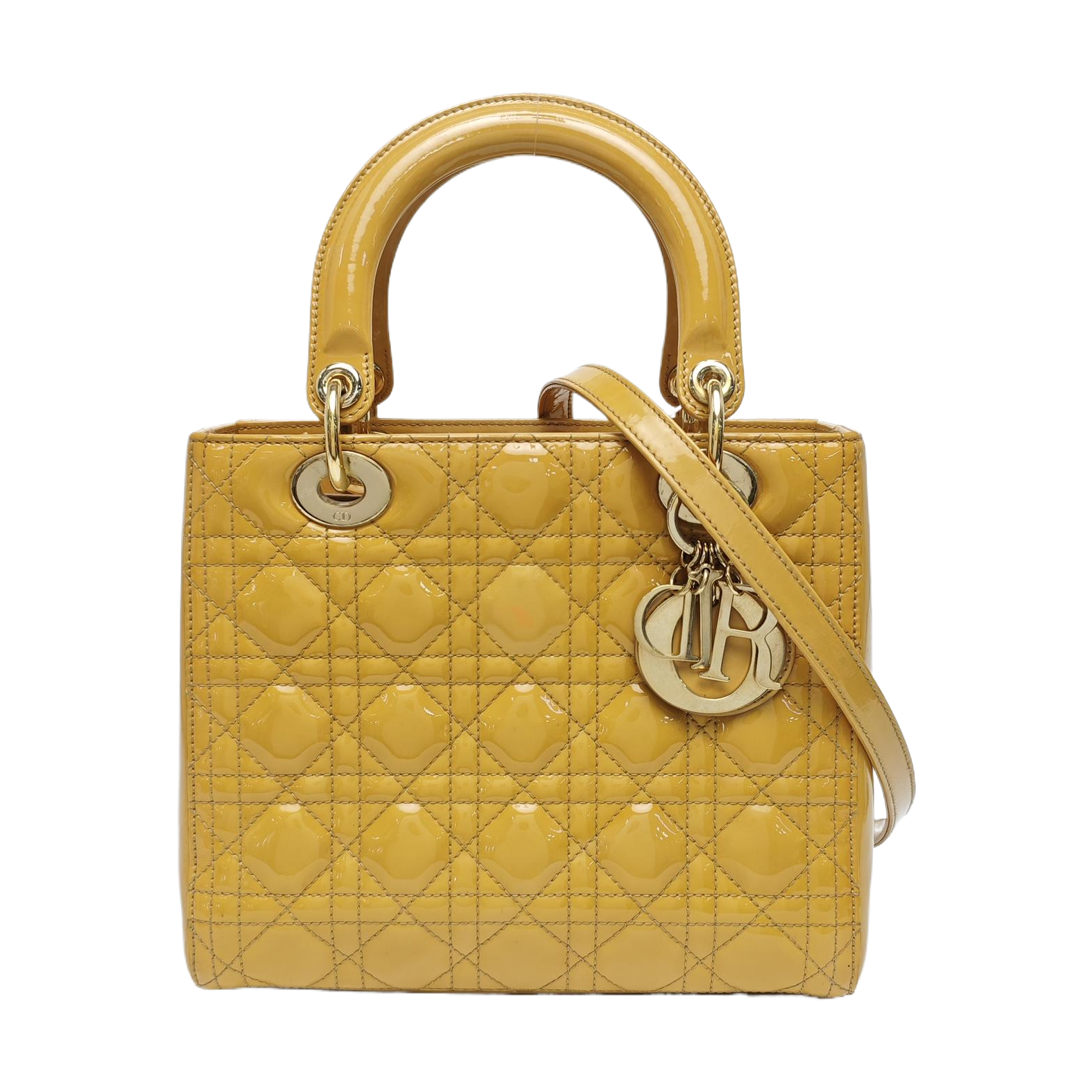 Lady Dior Medium Cannage Patent Leather Yellow