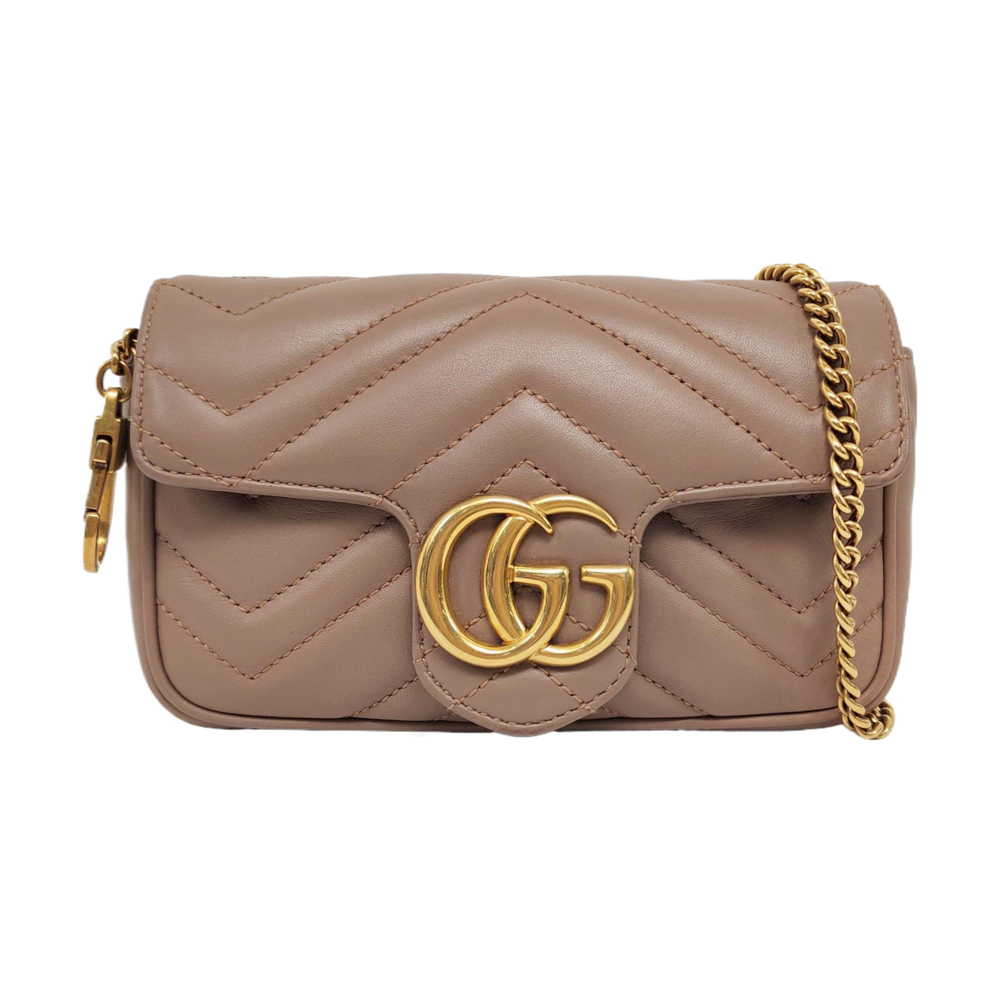 Authenticated pre-owned  GG Marmont Mini Quilted Calfskin Beige - Shoulder Bag at Looply