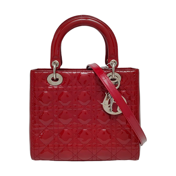 Authenticated pre-owned  Lady Dior Medium Cannage Patent Leather Red - Tote Bag at Looply