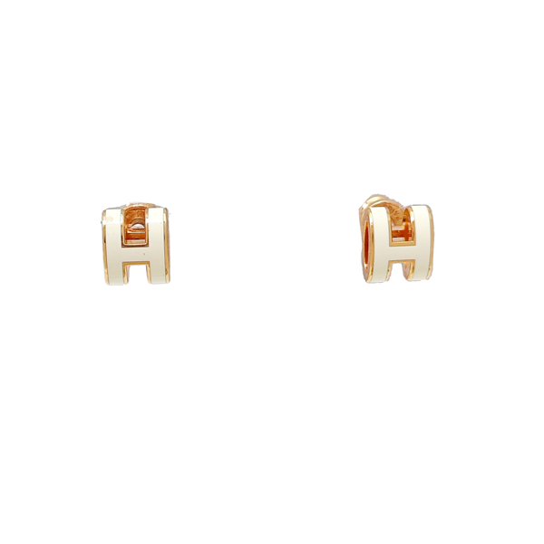 Pop H Metal White Stud Earrings