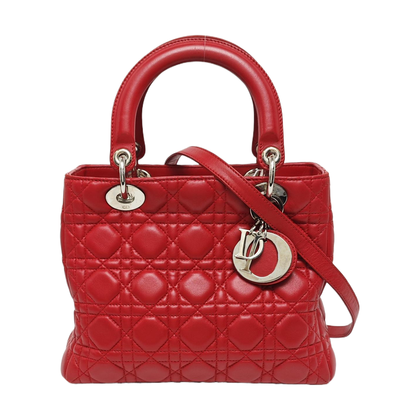 Authenticated pre-owned  Lady Dior Medium Cannage Lambskin Red - Tote Bag at Looply