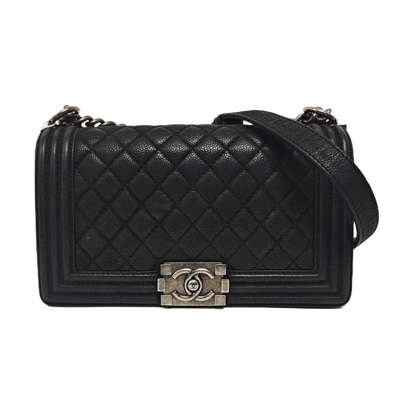 BOY CHANEL Medium Quilted Grained Calfskin Black