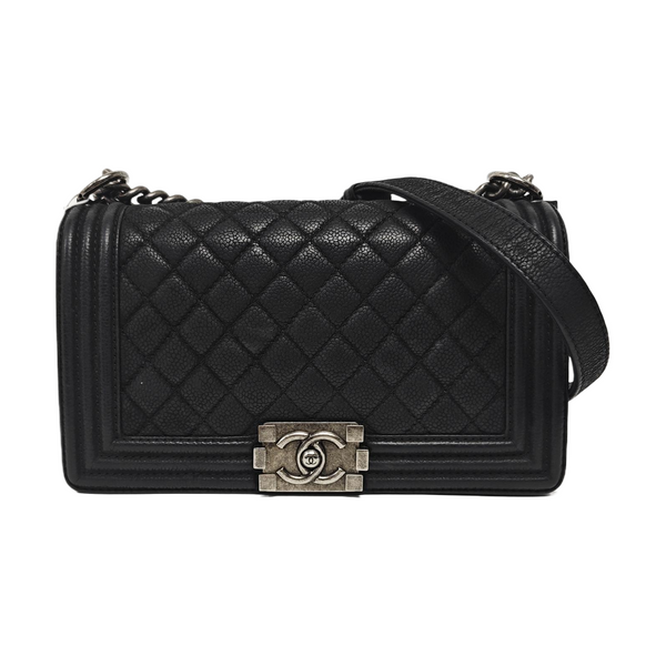 BOY CHANEL Medium Quilted Grained Calfskin Black