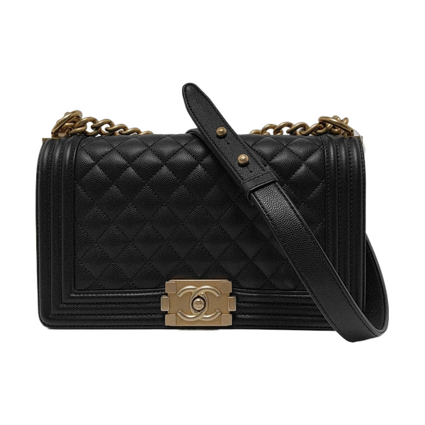 BOY CHANEL Medium Quilted Grained Calfskin Black
