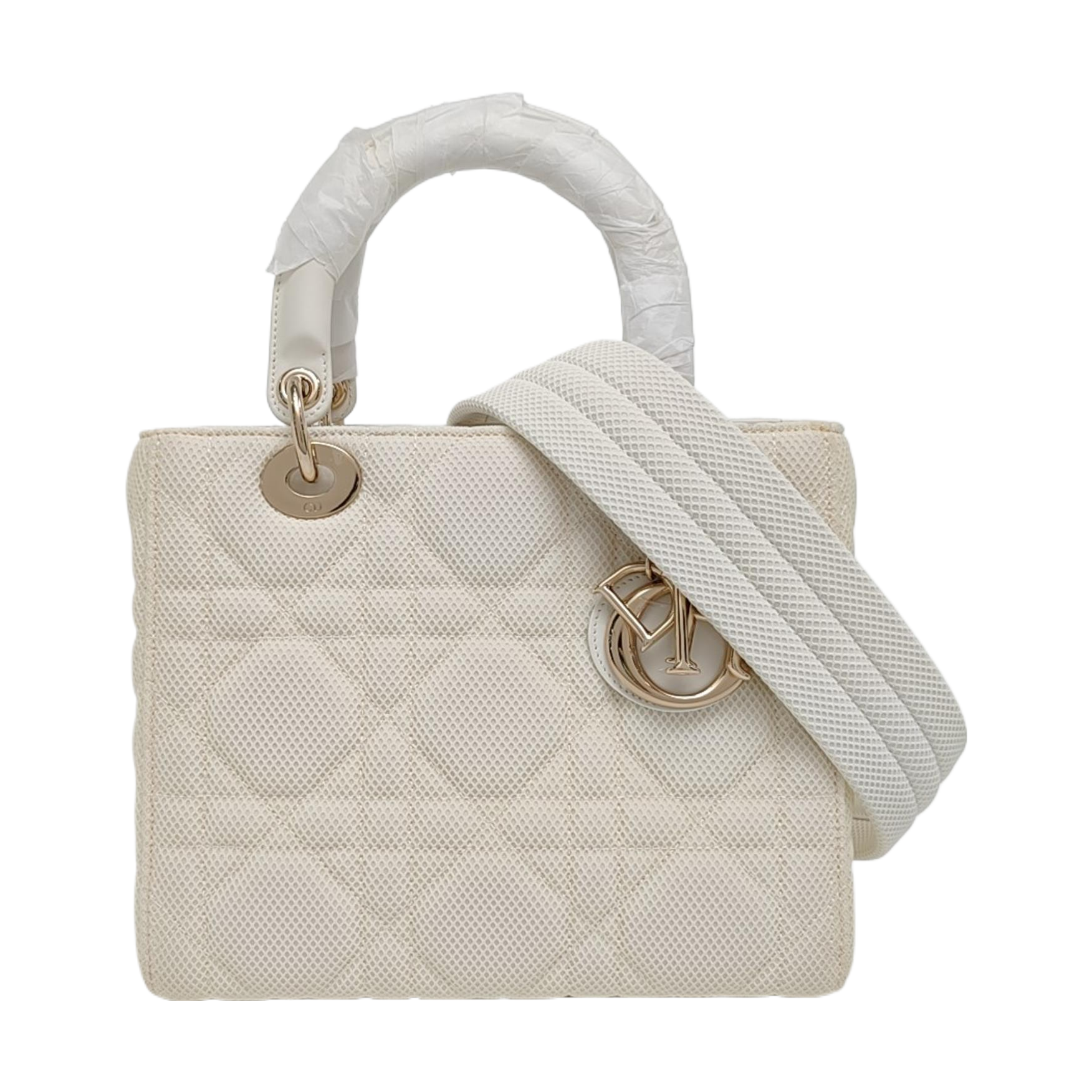 Authenticated pre-owned  Lady D-Lite Medium Cannage Fabric White - Shoulder Bag at Looply