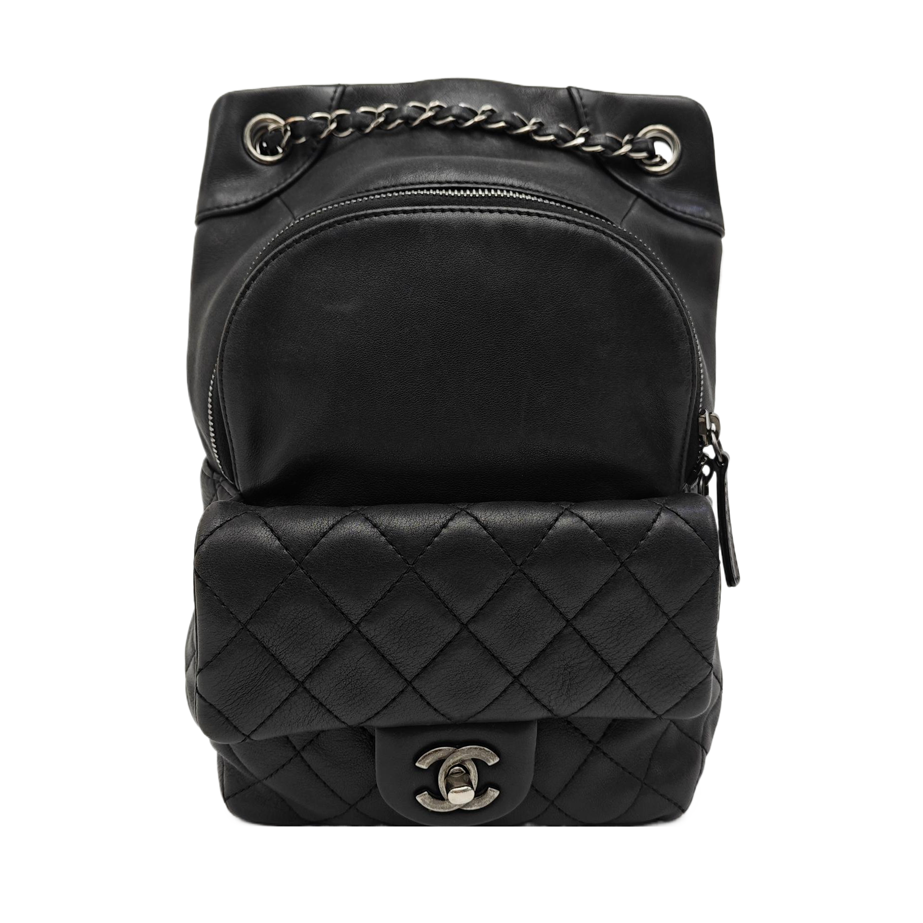 Quilted Calfskin Backpack Black