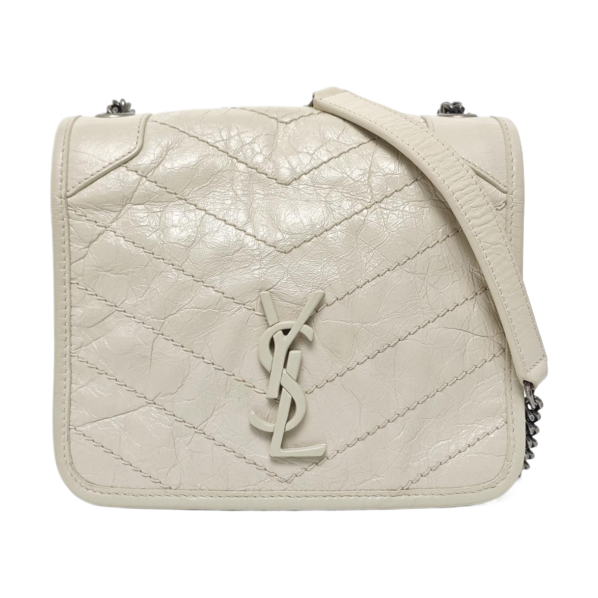 NIKI Mini Chevron Calfskin White