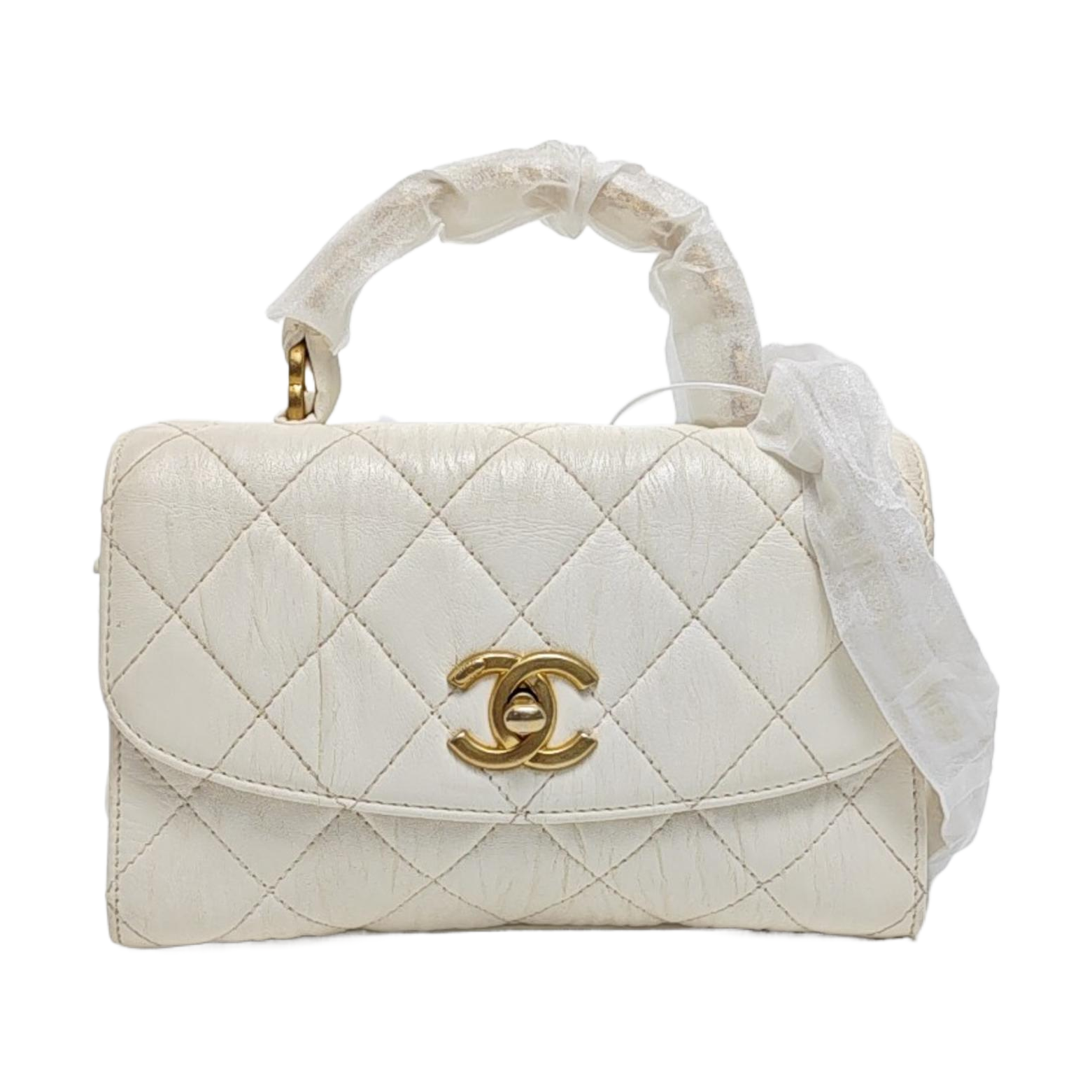 COCO HANDLE Mini Quilted Lambskin White