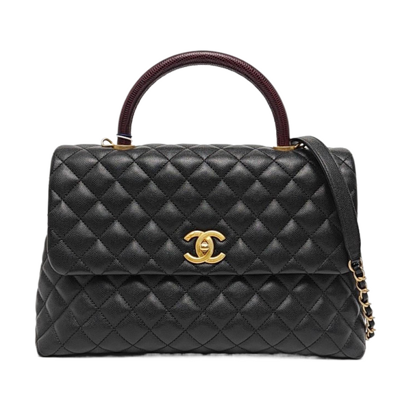 COCO HANDLE Large Quilted Grained Calfskin Black