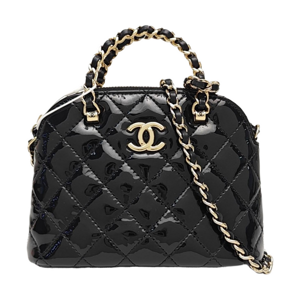 Quilted Patent Leather Shoulder Bag Black