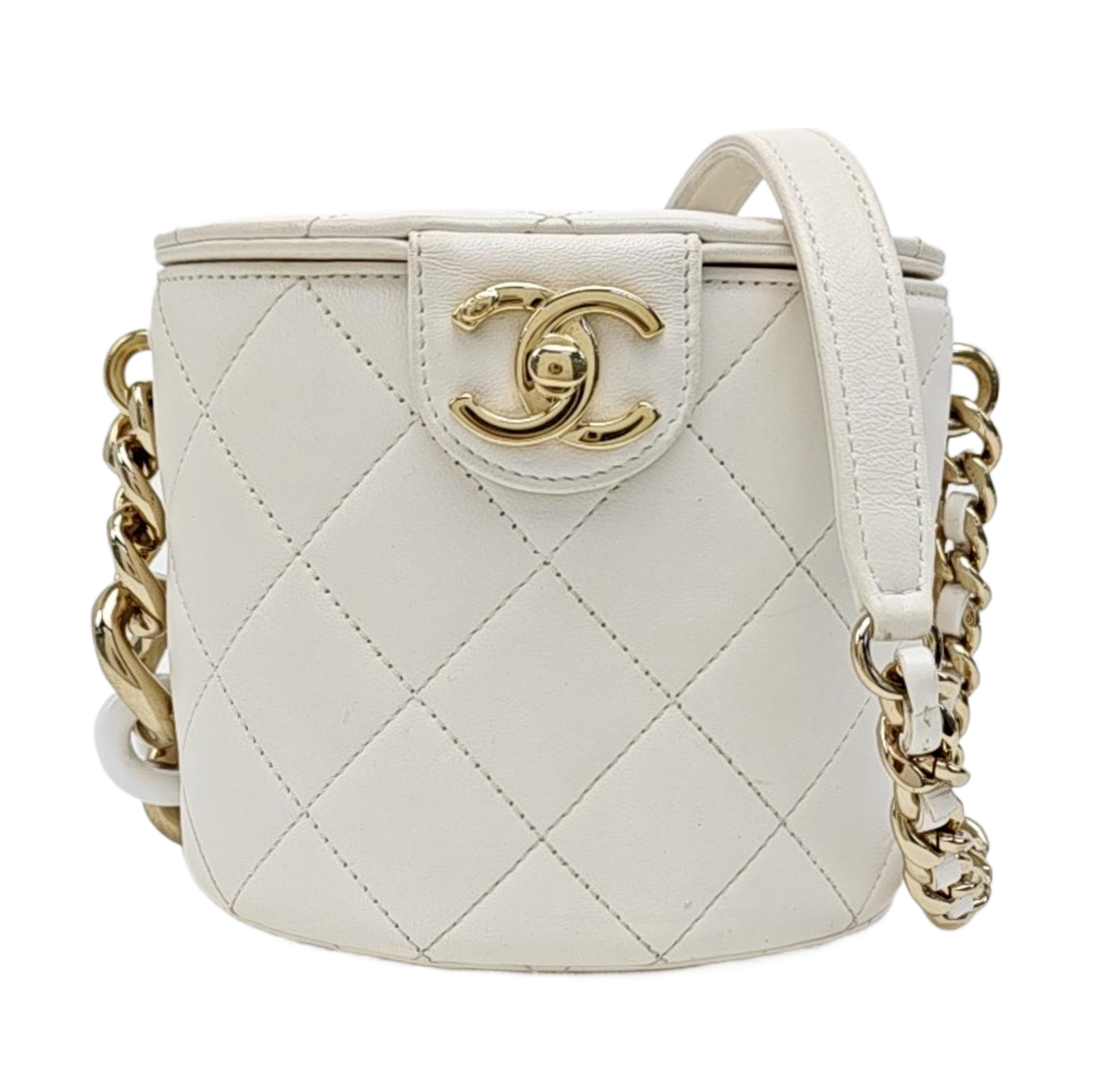 Round Vanity Quilted Lambskin White
