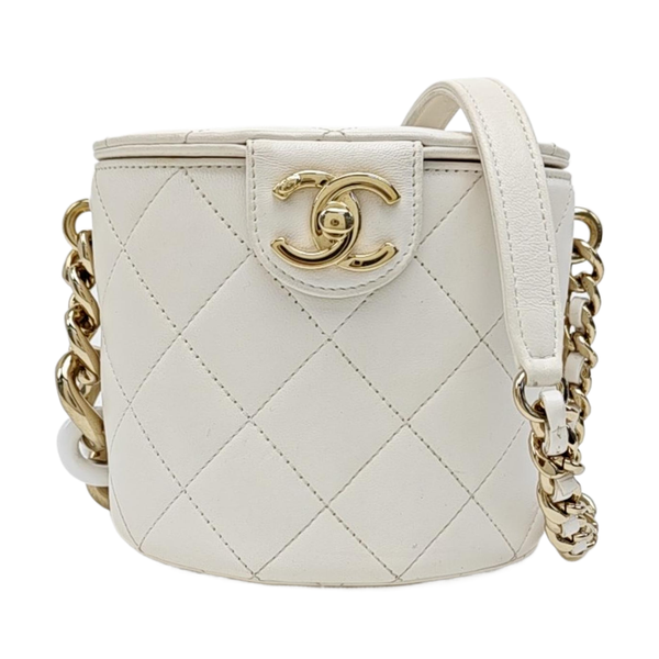 Round Vanity Quilted Lambskin White