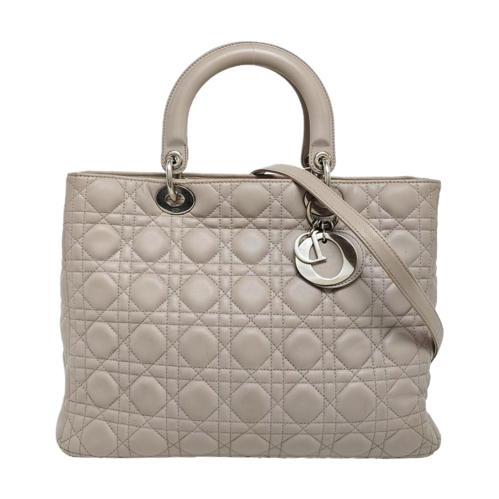 Authenticated pre-owned  Lady Dior Large Cannage Lambskin Gray - Tote Bag at Looply